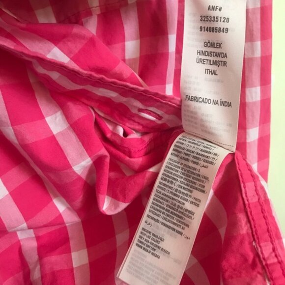 Hollister NEW Cotton Gingham Check Button Shirt Top Blouse Pink Long Sleeves S - Picture 12 of 14